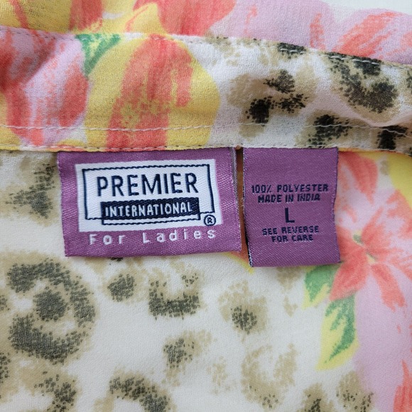 Premier Womens Shirt Large Top Floral Short Sleeve‎ Button Down Lined Sheer - Picture 9 of 11